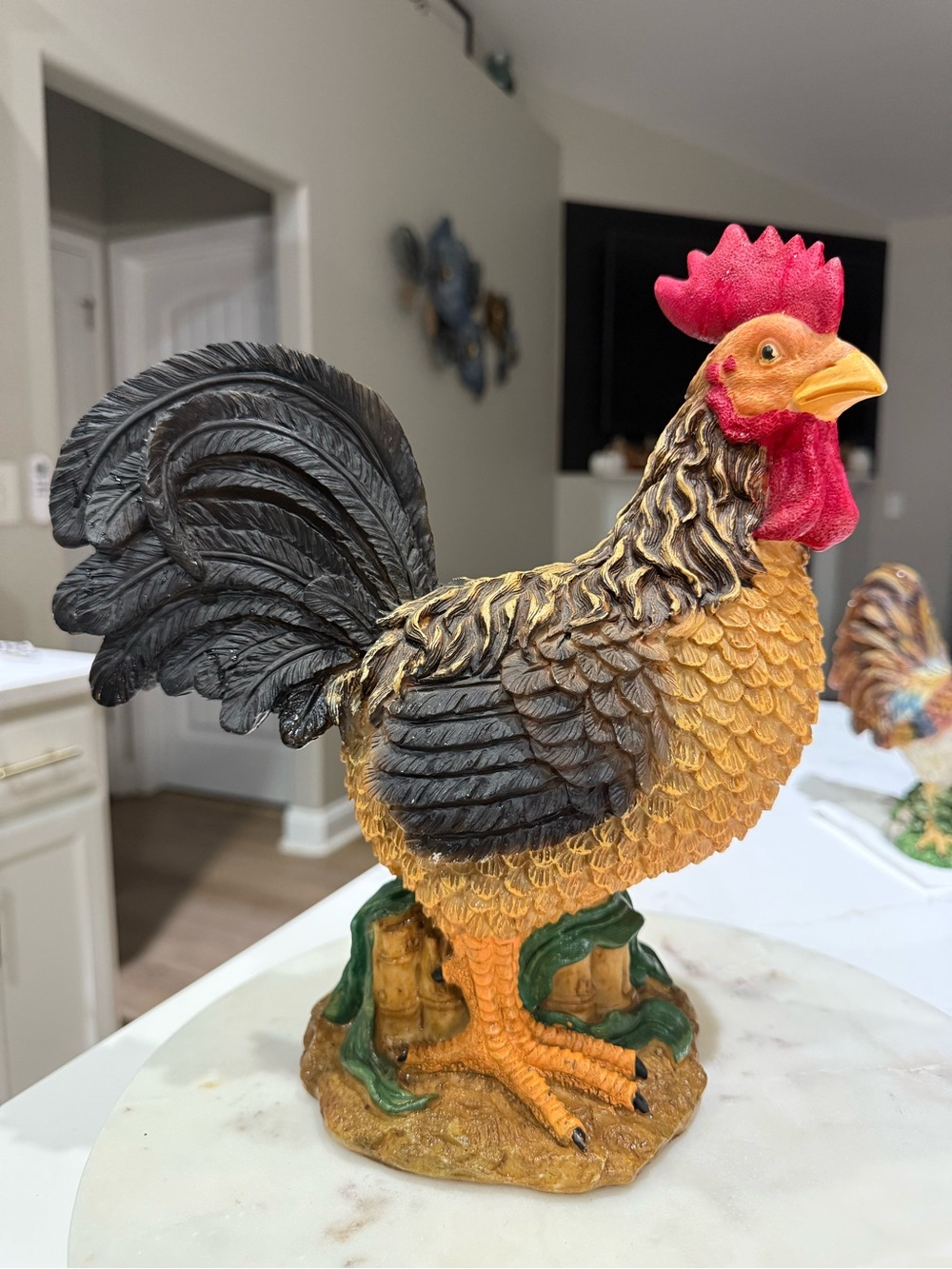 Decorative Rooster Figurine in Red, Black and Gold - Unbranded